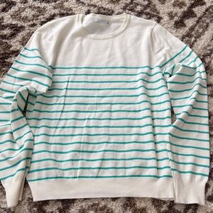 Staccato White Sweater with Teal Stripes